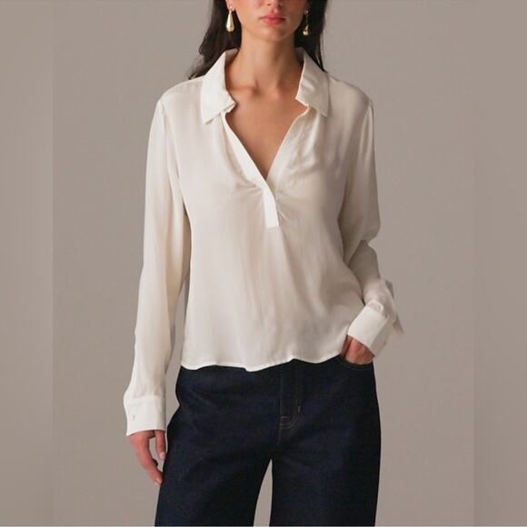 J.Crew Bungalow Popover Shirt in Crepe de Chine Ivory - Picture 1 of 5